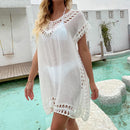 White Hollow Out Crochet Swimsuit Suitable For Beach Wear And Lace Designs Looks Stunning With Short Cover-Up. - ibuyxi.com