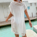 White Hollow Out Crochet Swimsuit Suitable For Beach Wear And Lace Designs Looks Stunning With Short Cover-Up. - ibuyxi.com