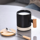 360ml Wooden Handle Mug Ceramic Cup with Lid, ibuyxi.com