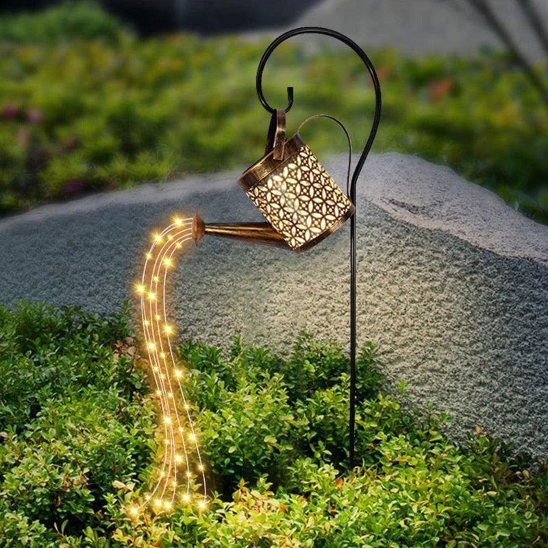 Wrought Iron Hollow Out Lamp Metal Solar Powered,Watering Can Sprinkles Fairy Light, LED Outdoor Garden Waterproof Shower Light,iBuyXi.com