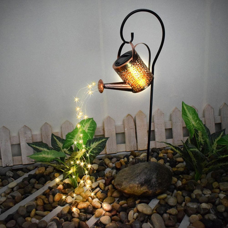 Wrought Iron Hollow Out Lamp Metal Solar Powered,Watering Can Sprinkles Fairy Light, LED Outdoor Garden Waterproof Shower Light,iBuyXi.com