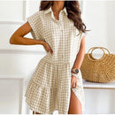 Plaid Ruffles Loose A-Line Shirt Dress, iBuyXi.com