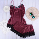 2pcs Lace Sleepwear Dress Lingerie Night Satin Night Gown, Wrap Midi Dress, Deep V-neck Backless Boho Floral Print Romper Oblong neck, Solid color, High waist, Back button closure, Long Pants Jumpsuits Romper with Belt, long pants, iBuyXi.com