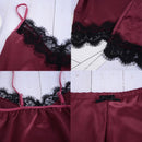 2pcs Lace Sleepwear Dress Lingerie Night Satin Night Gown, Wrap Midi Dress, Deep V-neck Backless Boho Floral Print Romper Oblong neck, Solid color, High waist, Back button closure, Long Pants Jumpsuits Romper with Belt, long pants, iBuyXi.com